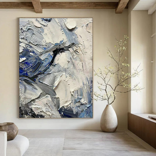Blue - Gray Impasto Abstract Art for Coastal Home & Art Café DLZ1264