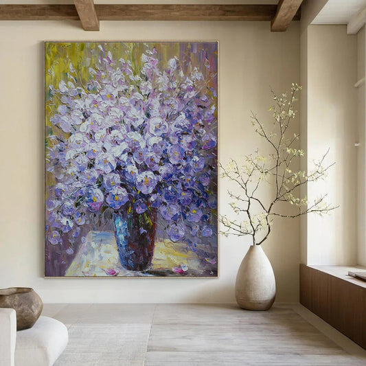 Realistic Purple Flower Oil Painting for Elegant Dining Room & Floral - Themed Spa DLZ1353