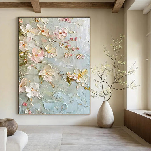 Textured Floral Branch Art for Traditional Library & Cherry Blossom Festival Venue DLZ1399