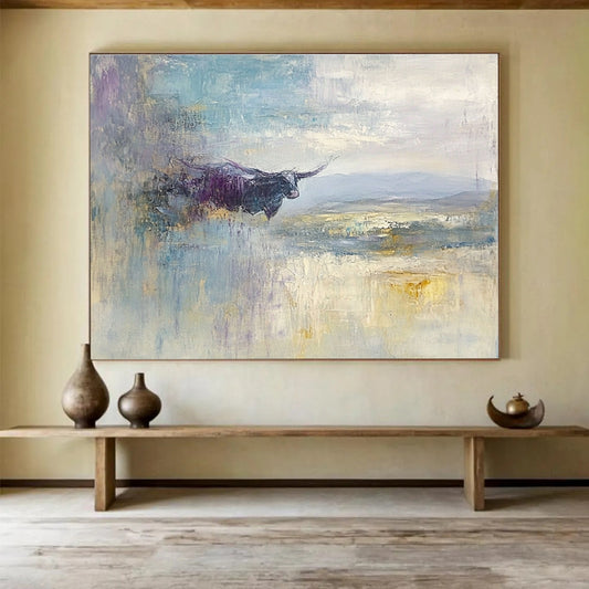 Abstract Longhorn Landscape Art for Western - Themed Ranch & Nature - Inspired Study SC485
