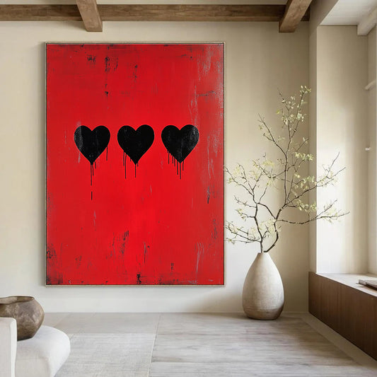 Red and Black Hearts Art for Edgy Café & Contemporary Home Bedroom STSC1442