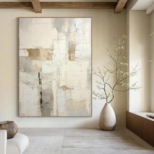 Gray - White - Brown Square Abstract Art for Minimalist Home & Design Studio DLZ1262