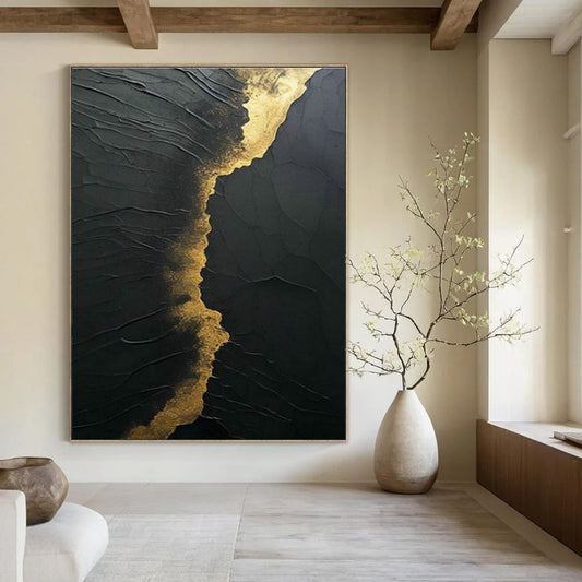 Black - Gold Textured Art for Luxury Hotel Lobby Accents DLZ0261