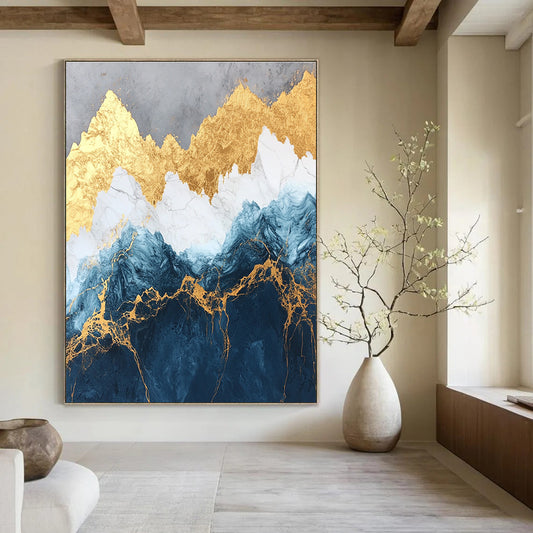 Blue - Gold Mountain Waves Art for Architect’s Conference Room & Upscale Lounge STSC123