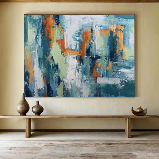 Blue - Orange Abstract Art for Contemporary Café Wall Decor DLZ2679