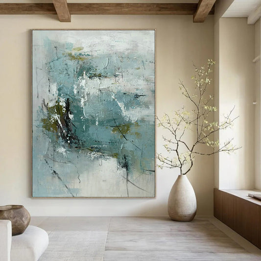 Teal - Grey Abstract Art for Living Room & Guest Bedroom DLZ0558