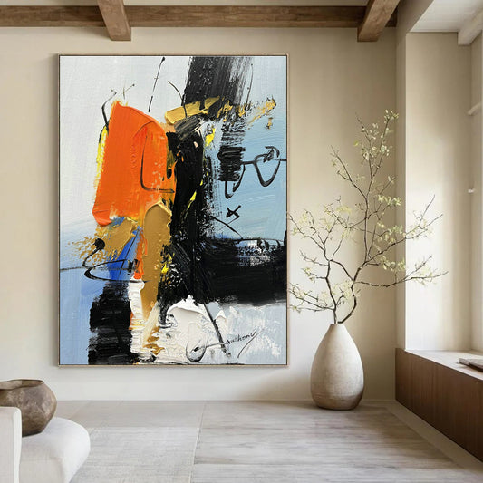 Orange - Black Abstract Art for Contemporary Restaurant & Art - Inspired Bar DLZ0793