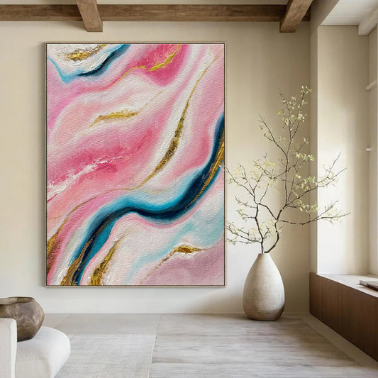 Pink - Gold - Blue Abstract Art for High - End Beauty Salon Treatment Rooms DLZ0028