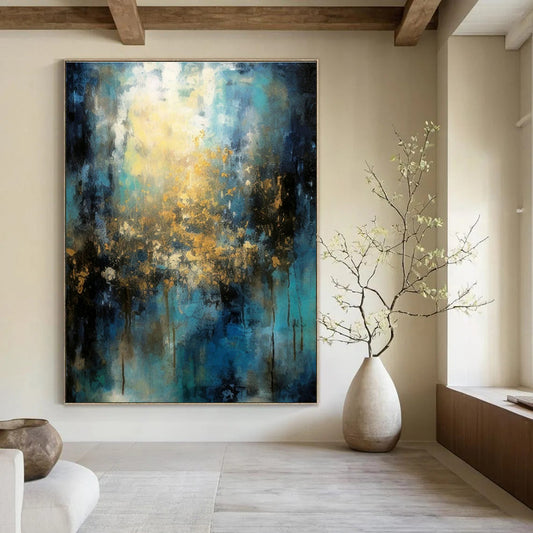Blue and Gold Radiant Abstract Art for Art Gallery - Style Home & Upscale Event Venue DLZ0746
