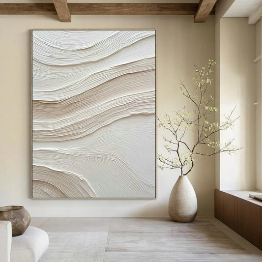 White Wavy Textured Art for Minimalist Home Bedroom & Calming Wellness Spa DLZ1599