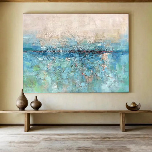 Blue - Green Lakeside Abstract Art for Calm Bedroom Nook DLZ2739