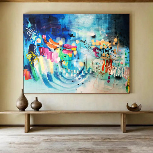Blue - Tone Colorful Abstract Art for Coastal - Themed Restaurants DLZ2448