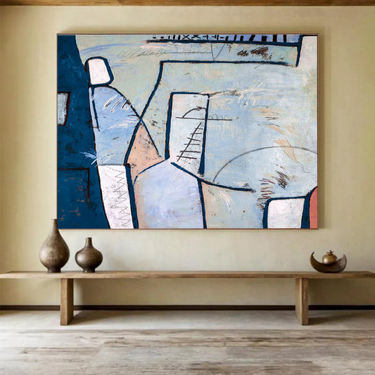 Blue - Gray Abstract Art for Coastal - Inspired Hotel Room DLZ2931