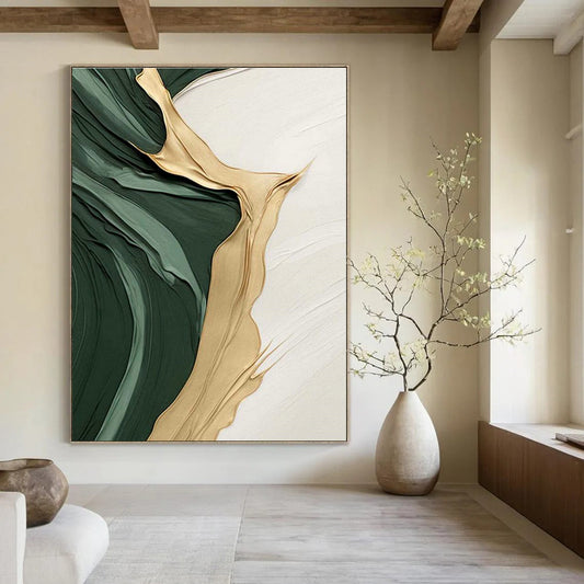 Green and Gold Flowing Abstract Art for Opulent Hotel Lobby & Art - Centric Home DLZ2196