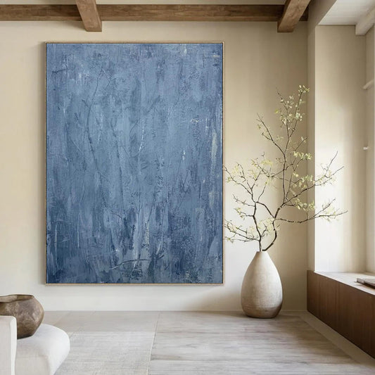 Gray - Blue Textured Abstract Art for Minimalist Bedroom & Calm Wellness Studio DLZ0754