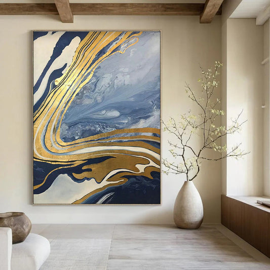 Blue - Gold Marble Abstract for Luxury Yacht Interior & High - End City Penthouse DLZ0877