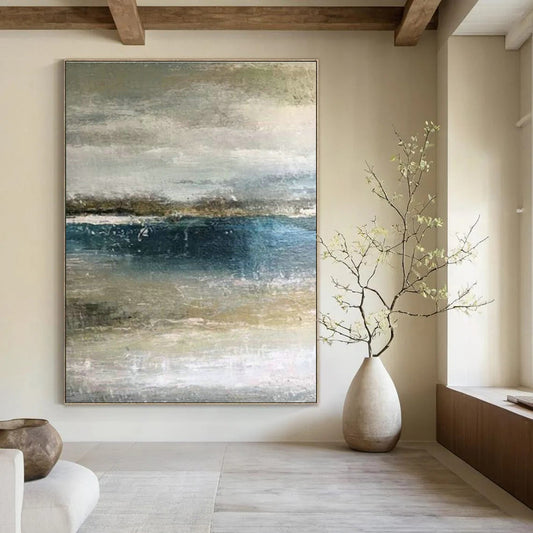 Misty Ocean Abstract for Scandinavian - Style Beach House & Zen Meditation Nook DLZ0926
