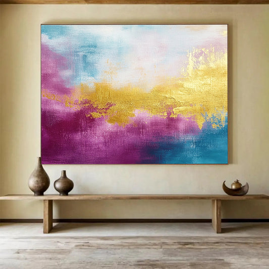 Pink, Blue & Gold Abstract Art for Luxury Spa & Feminine Bedroom SC322