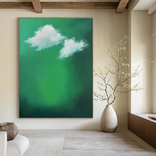 Green Sky with White Clouds for Whimsical Children’s Playroom & Dreamy Art Gallery STSC1008