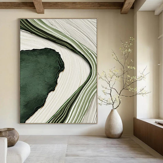 Green and White Flow Art for Nature - Inspired Lounge & Eco - Friendly Office DLZ2173
