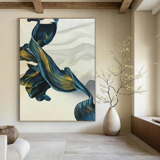 Blue - Gold Ribbon Art for Living Room & Bedroom DLZ0479