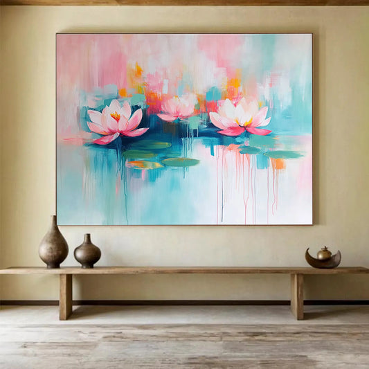 Pastel Water Lilies Art for Coastal Home Bathroom & Relaxing Tea House SC197