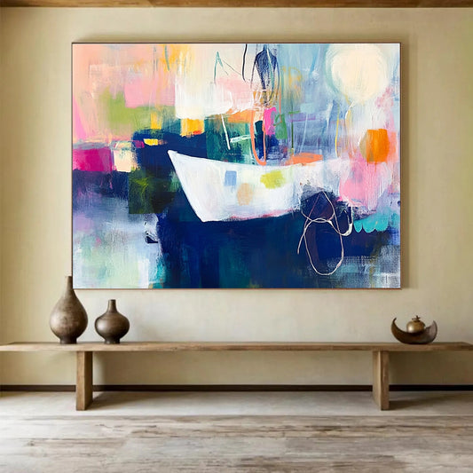 Abstract Boat Scene Art for Nautical - Themed Restaurant & Coastal Home SC306