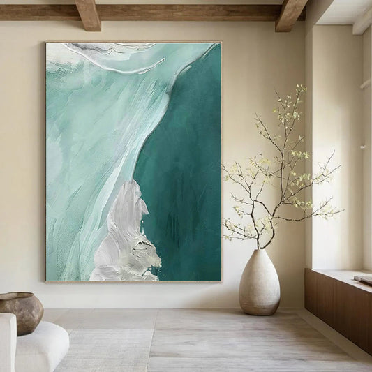 Mint Green & White Abstract Art for Coastal Café & Yoga Studio DLZ1243