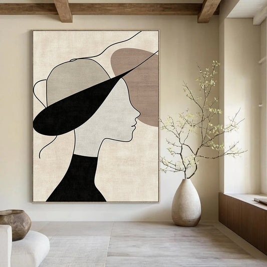 Woman with Stylish Hat Art for Mid - Century Modern Home & Art - Inspired Hair Salon STSC1335