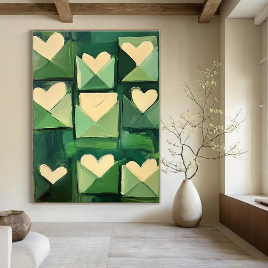 Green Envelopes with Hearts Art for Wedding Planner’s Studio & Romantic Home Entryway STSC1391