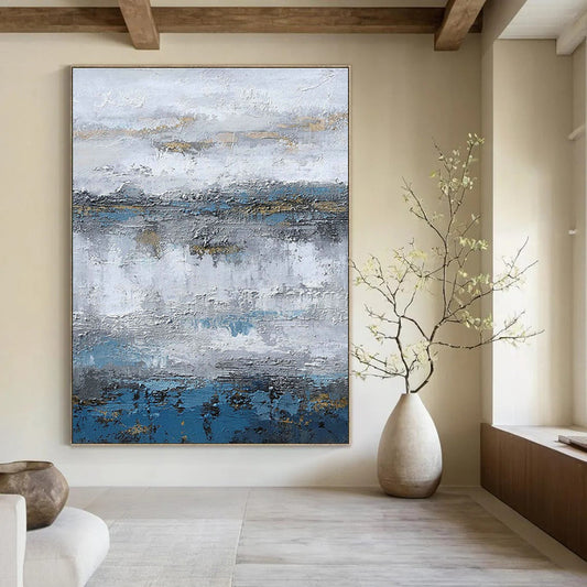 Gray - Blue - Gold Layered Abstract Art for Living Room & Boutique Hotel Lobby DLZ1233
