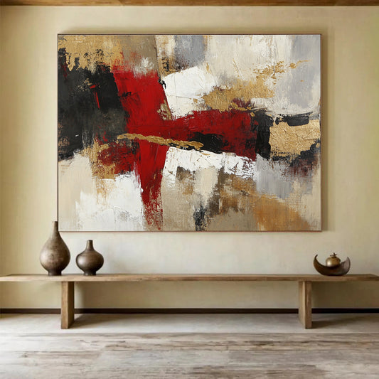 Bold Red and Gold Abstract Art for Luxury Hotel Lobby & Elegant Home Office SC381