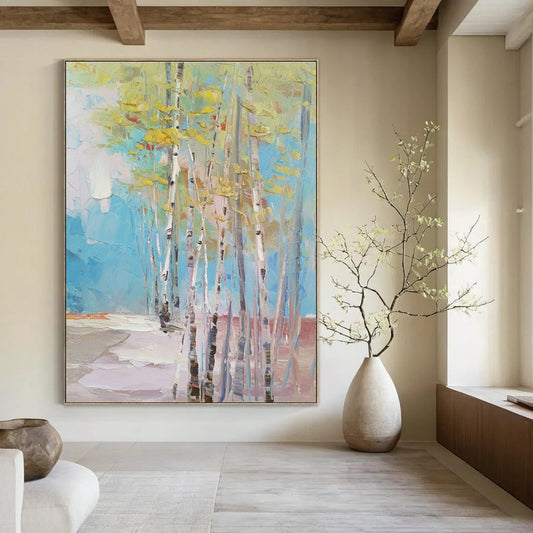 Spring Birch Forest Oil Painting for Scandinavian Home & Botanical Garden Café DLZ1307