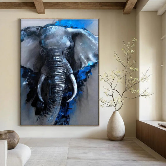 Blue - Accented Elephant Art for Safari Lodge & Wildlife Gallery DLZ2310