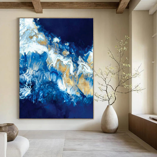 Blue & Gold Fluid Art for Luxury Hotel Lobby & Art Gallery DLZ2350