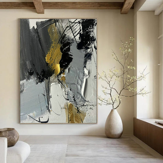 Gray - Black - Gold Abstract Art for Corporate Boardroom & Upscale Home Library DLZ1674