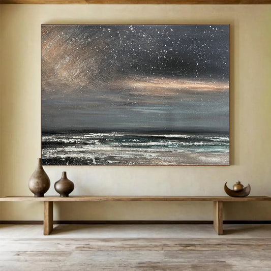 Starry Night Sea View Oil Painting for Eclectic Home Studies DLZ2489