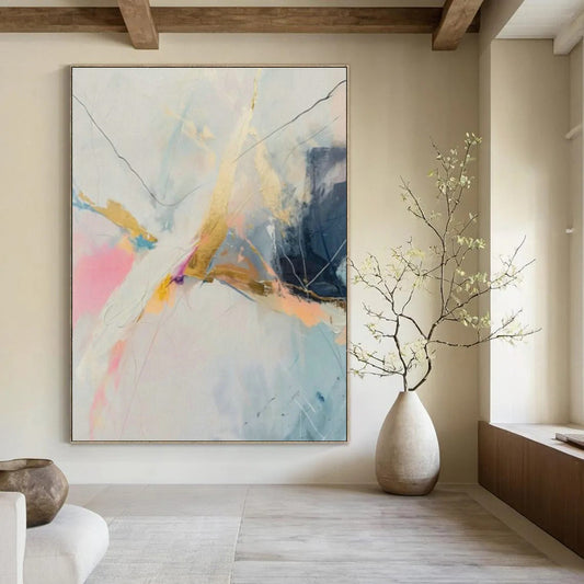 Gold - Pink Abstract Line Art for Modern Office Reception & Luxury Boutique DLZ1002