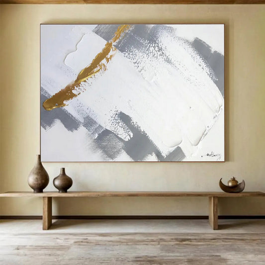 Beige - White - Black Brushstroke Art for Minimalist Lounge Calm Relaxation DLZ2701