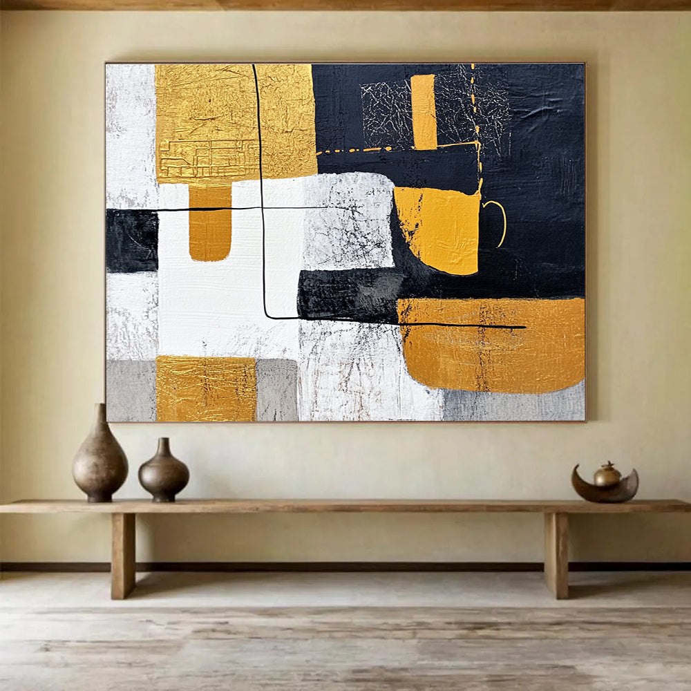 Geometric Abstract with Gold Art for Luxury Condo Living Room & High - End Art Gallery SC266