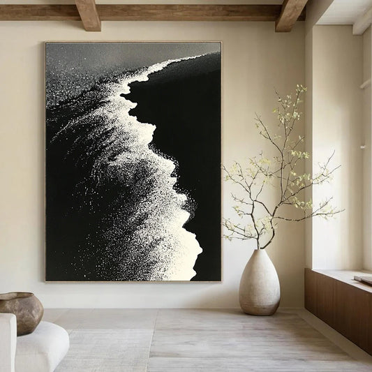 Black and White Wave Art for Modern Monochrome Office & Sophisticated Home Library STSC1430