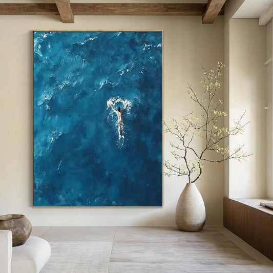 Serene Ocean Swimmer Art for Coastal Home & Meditation Space DLZ1966