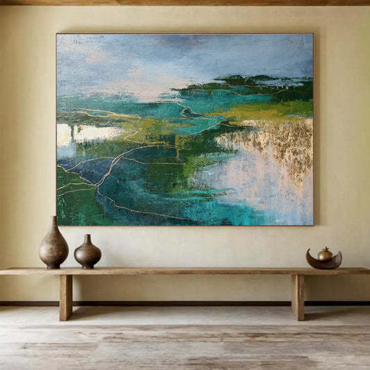 Green - Gold Abstract Landscape Art for Nature - Inspired Den DLZ2889