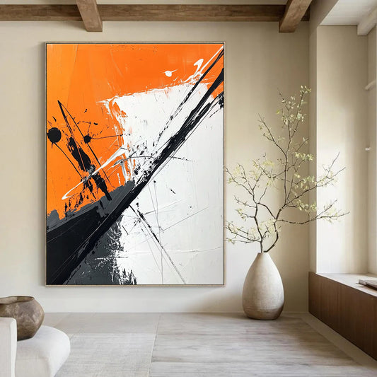 Bold Orange and Black Abstract Art for Modern Gym & Creative Studio STSC1118