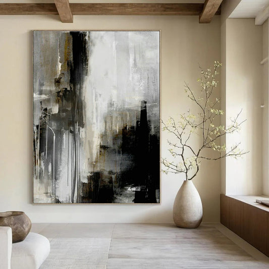Gray - Black Abstract Drip Art for Industrial Loft & Contemporary Studio DLZ2064