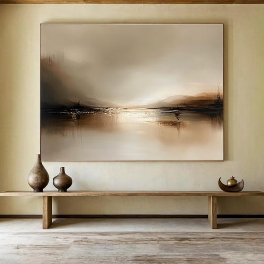 Brown Tonal Lake Art for Rustic Lodge & Neutral - Toned Study SC071