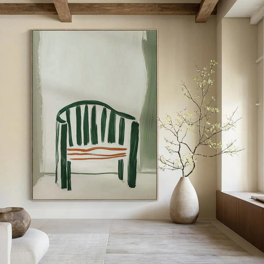 Green - Striped Chair Abstract Art for Mid - Century Modern Home & Café Corner DLZ0683