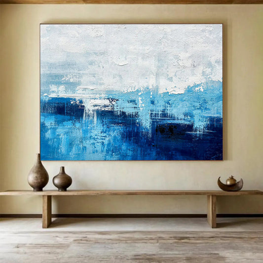 Blue - White Gradient Abstract Art for Coastal Home Bedroom Walls DLZ2659