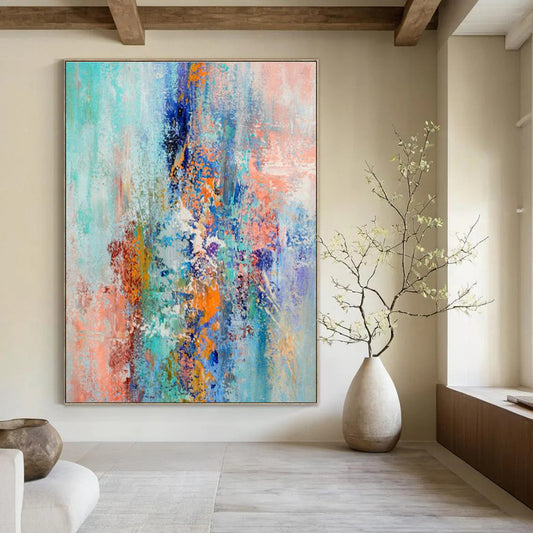 Blue - Orange Abstract Art for Modern Beach House Bedroom Walls DLZ0012