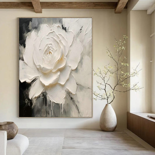 Textured White Flower Art for Elegant Wedding Venue & Art - Loving Bedroom DLZ2117